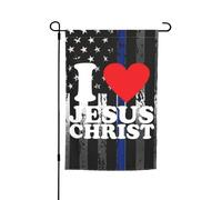 Drapeaux De Jardin I Love Je-Sus Christ Toutes Les Saisons Garden Flag Coupe-Vent Et Étancheune Drapeau Extérieur Pour Patio Célébrations S