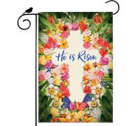 Drapeaux De Jardin Il Est Ressuscité. Croix De Pâques Aux Fleurs Colorées. Suspendre Drapeau Décoratif Uv Fade Résistant Bannière Pour Fête Balcon Maison 12X18 Inch