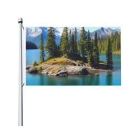 Drapeaux De Jardin Île Du Lac Drapeau Paysage Couleurs Resistant Exterieur Couleurs Vives Bannière À Œillets, Pour Les Bureaux, Les Défilés, Balcon, 90x150cm