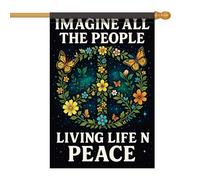 Drapeaux De Jardin Imaginez Tous Les Gens #1 Bannière Extérieure Résiste Aux Intempéries Pelouse Drapeaux Toutes Les Saisons Pour Balcon Fête Patio Jardinage 90X150Cm