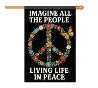 Drapeaux De Jardin Imaginez Tous Les Gens Pelouse Drapeaux Premium Drapeau Extérieur Toutes Les Saisons Pour Ferme Patio Célébrations 90X150Cm