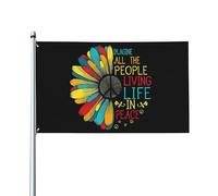 Drapeaux De Jardin Imaginez Tous Les Gens Vivant En Paix Drapeaus Décoratif Durable Bannière Jardins Résistant Bannières Extérieure Pour Balcon Fête Défilé 90X152CM