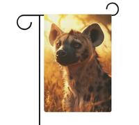 Drapeaux de jardin imperméables à double face avec portrait d'hyène au coucher du soleil, pour fête, festival, décoration intérieure, 12,6 pouces × 18,5 pouces