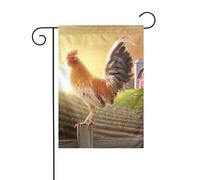 Drapeaux de jardin imprimés coq de poulet pour décoration extérieure, petit drapeau de cour saisonnier d'hiver Noël vacances décoration extérieure