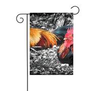Drapeaux de jardin imprimés coq de poulet pour décoration extérieure, petit drapeau de cour saisonnier d'hiver Noël vacances décoration extérieure