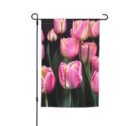 Drapeaux de jardin imprimés roses et tulipes - 30,5 x 45,7 cm - Pour toutes les saisons - Décoration extérieure pour patio