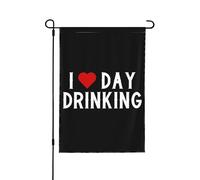 Drapeaux de jardin « J’aime boire en journée » double face 32 x 46 cm, drapeau de jardin extérieur, drapeau de jardin champêtre pour décorations toutes saisons