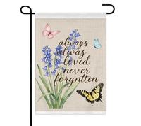 Drapeaux De Jardin Jacinthes Des Bois Papillon, Toujours Aimée, Jamais Oubliée Résiste Aux Intempéries Garden Flag Toutes Les Saisons Pelouse Drapeaux Pour Patio Ferme 30X45Cm