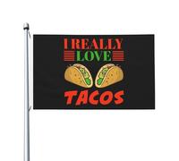 Drapeaux De Jardin J'Adore Les Tacos Drapeau Fierté Imperméabiliser Drapeaus Décoratif Résistant Bannières Extérieure Pour Festivals Balcon Fête 90X152Cm