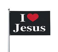 Drapeaux De Jardin J'Aime Jésus Christianisme Christ Drapeau Fierté Résistant Bannière Jardins Durable Drapeaus Décoratif Pour Célébrations Festivals Balcon 90X152CM