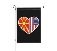 Drapeaux De Jardin J'Aime L'Amérique Et La Macédoine Du Nord Bannière Jardins Résistant Drapeaus Décoratif Couleurs Vives Bannières Extérieure Pour Défilé Festivals Fête 30X45CM