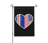 Drapeaux De Jardin J'Aime L'Amérique Et Le Cap-Vert Bannière Jardins Imperméabiliser Bannières Extérieure Résistant Drapeaus Décoratif Pour Fête Balcon Défilé 30X45CM