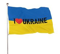 Drapeaux De Jardin J'Aime L'Ukraine Bannière Jardins Durable Bannières Extérieure Résistant Drapeaus Décoratif Pour Festivals Défilé Célébrations 90X152CM