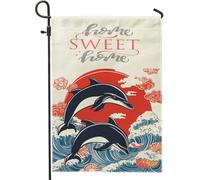 Drapeaux de jardin japonais de 30,5 x 45,7 cm double face pour l'extérieur, la vie marine de l'Asie marine standard, drapeaux de pelouse en toile de jute standard, drapeau de mer fraîche, arrière-cour