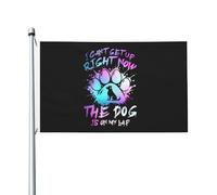 Drapeaux De Jardin Je Ne Peux Pas Me Lever Maintenant, Le Chien Est Sur Mes Genoux. Drapeaux Décoratifs D'Extérieur Imperméabiliser Bannière De Jardin Pour Fête Jardins Défilé 90X150 CM