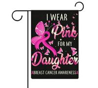Drapeaux de jardin « Je porte du rose pour ma fille » pour la sensibilisation au cancer du sein, drapeau double face, drapeaux de vacances pour décoration extérieure, 12,6 x 18,5 pouces