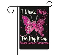 Drapeaux de jardin « Je porte du rose pour ma mère » pour la sensibilisation au cancer du sein, drapeau double face, drapeaux de vacances pour décoration extérieure, 12,6 x 18,5 pouces