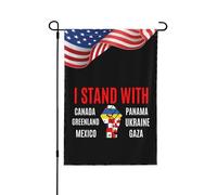 Drapeaux de jardin « Je soutiens le Canada, le Groenland, le Mexique, le Panama, Gaza et l'Ukraine » pour la décoration extérieure. Petits drapeaux de 30 x 45 cm (12 x 18 pouces).