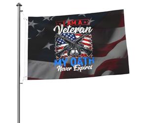 Drapeaux De Jardin Je Suis Un Ancien Combattant. Mon Serment N'Expire Jamais. Bannières Extérieure Vintage Bannière De Cour Pour Balcon Défilé Intérieurs 90X150 CM