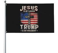 Drapeaux De Jardin Jésus Est Mon Sauveur, Trump Est Mon Président Au Carré Drapeau Militaire Couleurs Vives Couleurs Resistant Exterieur Bannière, Pour Jardin, Balcon, D'Intérieur, 90x150cm