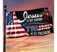 Drapeaux De Jardin Jesus Is My Savior Is My President Bannière Extérieure Coupe-Vent Et Étancheune Garden Flag Pour Patio Ferme Balcon Fête 90X150 CM
