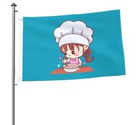 Drapeaux De Jardin Jolie Fille Chef Pâtissière En Train De Cuisiner Avec Un Sourire Drapeau Pirate 2 Œillets Métalliques Imprimé Bannière, Pour Les Bureaux, D'Intérieur, Les Défilés, 90X150Cm