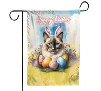 Drapeaux De Jardin Joyeuses Pâques Avec Serre-Tête Oreilles De Lapin Et Fleurs Amoureux Des Chats Drapeau Fierté Résistant Drapeaus Décoratif Imperméabiliser Bannières Extérieure Pour 30X45CM