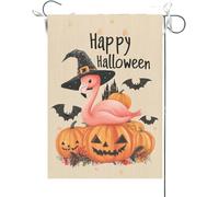 Drapeaux De Jardin Joyeux Halloween Flamant Rose, Fantôme, Château, Citrouille, Automne, Chapeau De Sorcière Drapeau Fierté Durable Drapeaus Décoratif Résistant Bannières Extérieure Pour 30X45CM