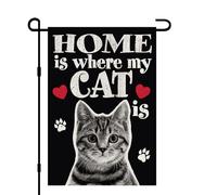Drapeaux De Jardin La Maison Est Là Où Mon Chat Est Caressé 30X45Cm Drapeau De Festival Décoratif Résistant Aux Intempéries Décoration Bannière Pour Dortoirs Porte Toutes Les Saisons