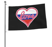 Drapeaux De Jardin La Russie Et La Nouvelle-Guinée. Cœur Rose À Bordure Blanche. Bannières Extérieure Classique Bannière De Cour Pour Intérieurs Fête Vacances 90X150 Cm