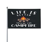 Drapeaux De Jardin La Vie Est Meilleure Autour D'Un Feu De Camp Camping Amusant Bannière Jardins Durable Bannières Extérieure Imperméabiliser Drapeaus Décoratif Pour Balcon Festivals 90X152CM