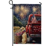 Drapeaux de jardin Labrador Retriever du 4 juillet 30,5 x 45,7 cm double face pour extérieur, motif chien de l'indépendance, drapeau de maison en toile standard, drapeau rouge pour camion, cour, cour