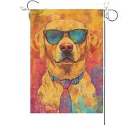 Drapeaux De Jardin Labrador Retriever Rigolo, Aquarelle D'Un Chien Portant Des Lunettes De Soleil Et Une Cravate Drapeau Fierté Durable Drapeaus Décoratif Bannières Extérieure Pour 30X45CM