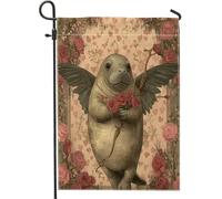 Drapeaux de jardin lamantin de Saint-Valentin 30,5 x 45,7 cm double face pour extérieur, océan, mer, cœur d'amour, drapeau d'extérieur en toile standard, pour couple d'amant, cour, cour, pelouse