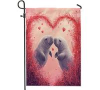 Drapeaux de jardin lamantin pour la Saint-Valentin, 30,5 x 45,7 cm, double face pour décoration extérieure, motif océan, mer, cœur d'amour, drapeau de maison, couple, amoureux, extérieur, petit