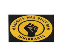 Drapeaux De Jardin L'Amérique A Été Construite Par Les Immigrants Immigration Bannière Extérieure Coupe-Vent Et Étancheune Pelouse Drapeaux Pour Ferme Jardinage Patio 90X150 Cm