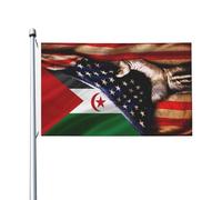 Drapeaux De Jardin L'Amérique Et Le Sahara Occidental Les Sahraouis Drapeau Fierté Résistant Drapeaus Décoratif Durable Bannières Extérieure Pour Défilé Festivals Balcon 90X152CM