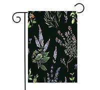 Drapeaux De Jardin Lavande Plantes Médicinales Coupées Main Design Thérapie Essence Web Bio Peinture Vert Vintage Lavable Drapeau Paysage, Pour Balcon, Jardin, 30x45cm