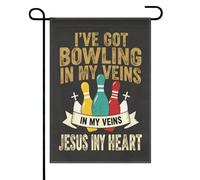 Drapeaux De Jardin Le Bowling Coule Dans Mes Veines, Jésus Est Dans Mon Cœur Résiste Aux Intempéries Drapeau Extérieur Toutes Les Saisons Pelouse Drapeaux Pour Balcon Fête Ferme 30X45Cm
