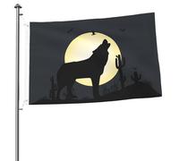Drapeaux De Jardin Le Loup Hurle Sous La Lune Drapeau Pirate Lavable Couleurs Resistant Exterieur Bannière, Pour Les Bureaux, D'Intérieur, Balcon, 90X150Cm