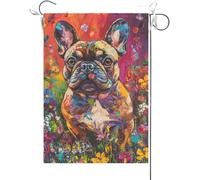 Drapeaux De Jardin L'Été Avec Un Bouledogue Français, Un Chiot Bouledogue Français Drôle Drapeau Fierté Durable Bannière Jardins Résistant Drapeaus Décoratif Pour Festivals Balcon Défilé 30X45CM