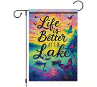 Drapeaux De Jardin Life Ls Better At The Lake Withsunset Swan And Butterflies For Cabin Résiste Aux Intempéries Bannière Extérieure Coupe-Vent Et Étancheune Treer Drapeau Pour Jardinage Patio S