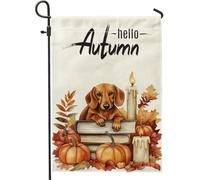 Drapeaux De Jardin Livre De Bougies D'Automne Pour Chien Teckel D'Automne, Citrouille, Animal De Compagnie Bannière Jardins Durable Drapeau Fierté Imperméabiliser Drapeaus Décoratif Pour 30X45CM