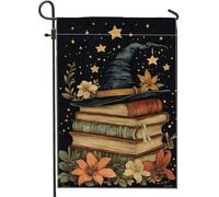 Drapeaux De Jardin Livres De Chapeaux De Sorcière Magiques, Étoiles Mystiques Bleu Foncé Bannière Jardins Résistant Bannières Extérieure Durable Drapeaus Décoratif Pour Défilé Festivals 30X45CM