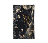 Drapeaux de jardin Loup Noir Mystique pour l'extérieur, en polyester lavable, double face, à suspendre pour la décoration de jardin et de fêtes, 90 x 150 cm.
