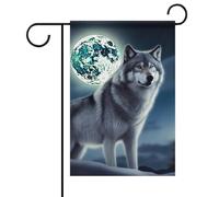 Drapeaux de jardin loup sous la lune printemps été 30,5 x 45,7 cm double face pour extérieur, drapeaux saisonniers et bannières pour patio, cour, terrasse, porche, jardin, terrasse, balcon, pelouse