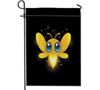 Drapeaux de jardin lucioles amusants pour enfants, 30,5 x 45,7 cm, double face pour l'extérieur, insectes mignons de dessin animé, drapeaux verticaux standard en toile pour maison, art animé, avant