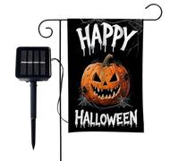 Drapeaux de jardin lumineux pour Halloween, 9 modes, double face, adorables décorations solaires d'Halloween pour extérieur, terrasse, pelouse, porte de maison, porche (chat noir fantôme, 30,5 x 45,7