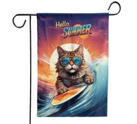 Drapeaux De Jardin Maine Coon Surfeur Rétro Avec Des Lunettes De Soleil Cool Bonjour Les Vagues D'Été Amoureux Des Chats Bannière Jardins Drapeau Fierté Couleurs Vives Pour 30X45CM