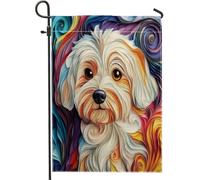 Drapeaux de jardin maltais en papier de 30,5 x 45,7 cm double face pour décoration extérieure, motif amusant de chien, drapeau de maison, chiot extérieur, petit drapeau de pelouse